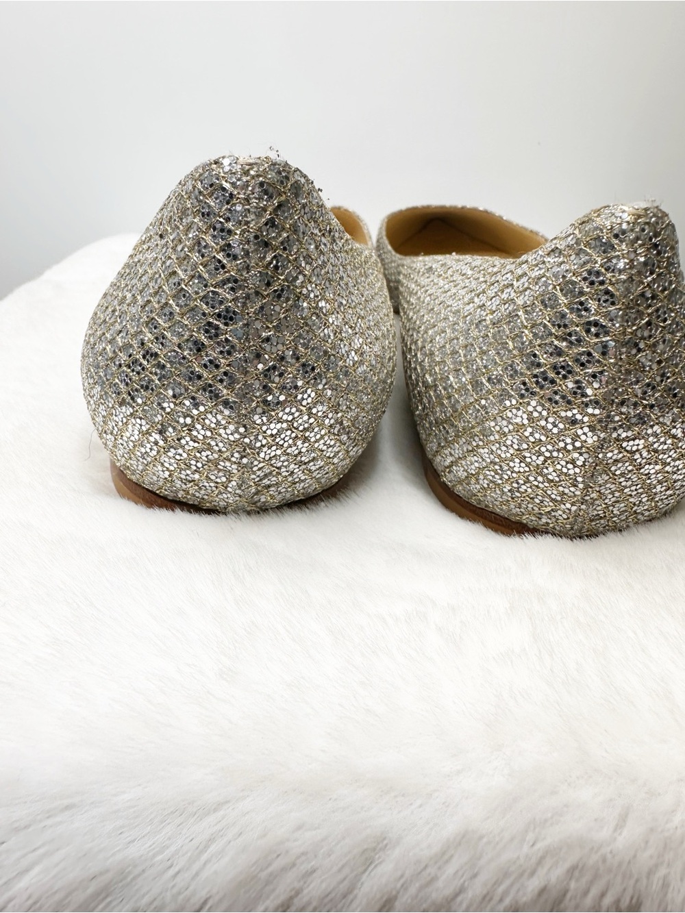 Jimmy Choo Silver Glitter Pointed-Toe Romy Flats Size 10.5 - Picture 4 of 7